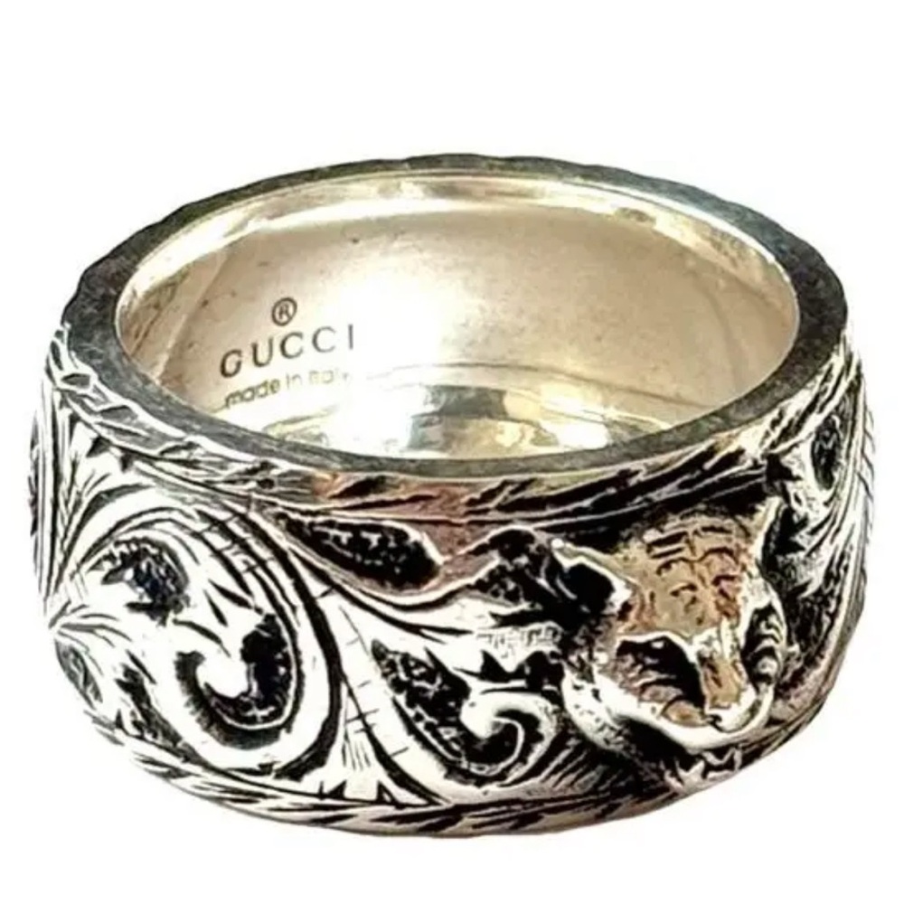 NWT GUCCI Cat Head Ring Silver 925 EU15/US7 w/dusty/box/COA